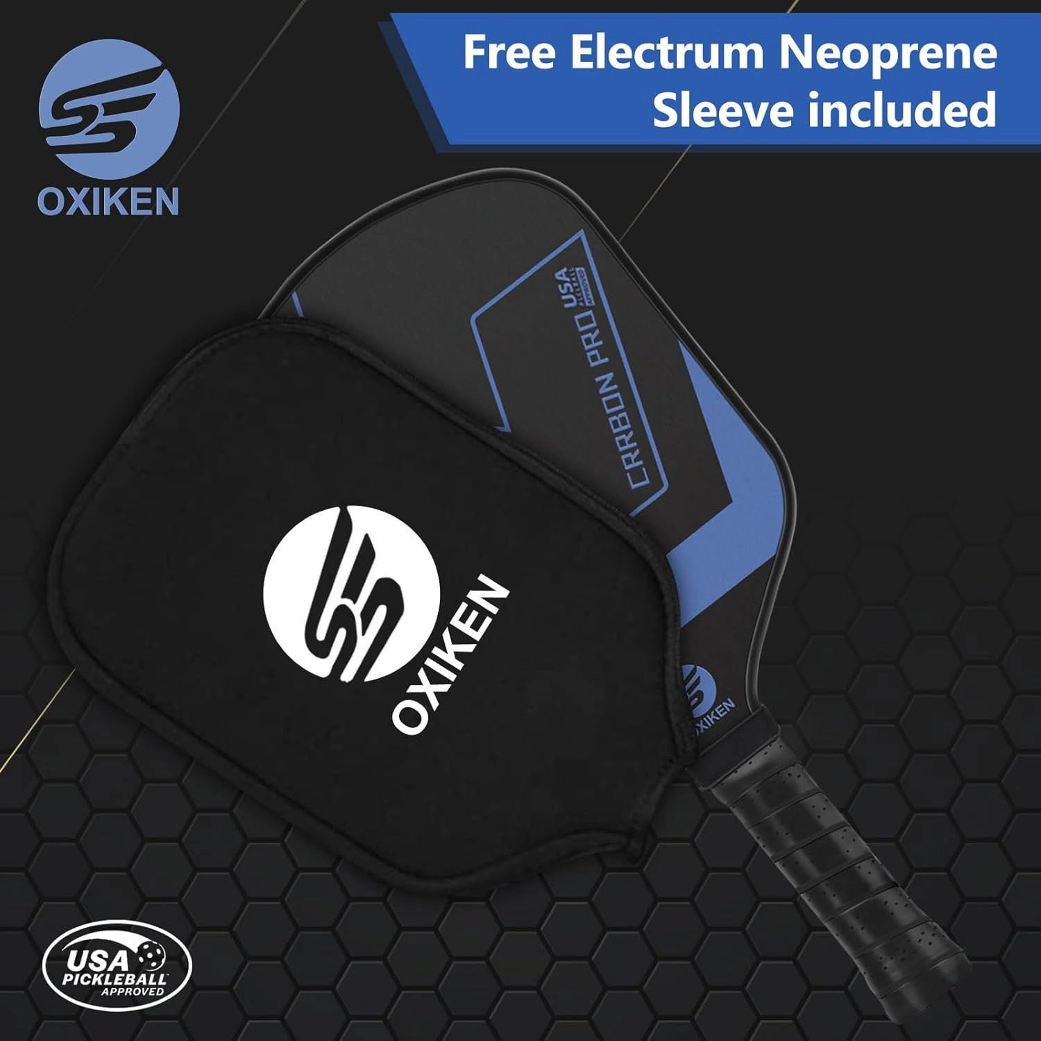 OXIKEN 10/13/16 mm Pickleball Paddles 2025 USAPA Approved T700 Carbon Fiber Pickle Paddle (CFS), High Grit & Spin, Honeycomb Core, 5.5” Elongated Handle, Anti Slip Sweat Absorbing Grip with Cover Case