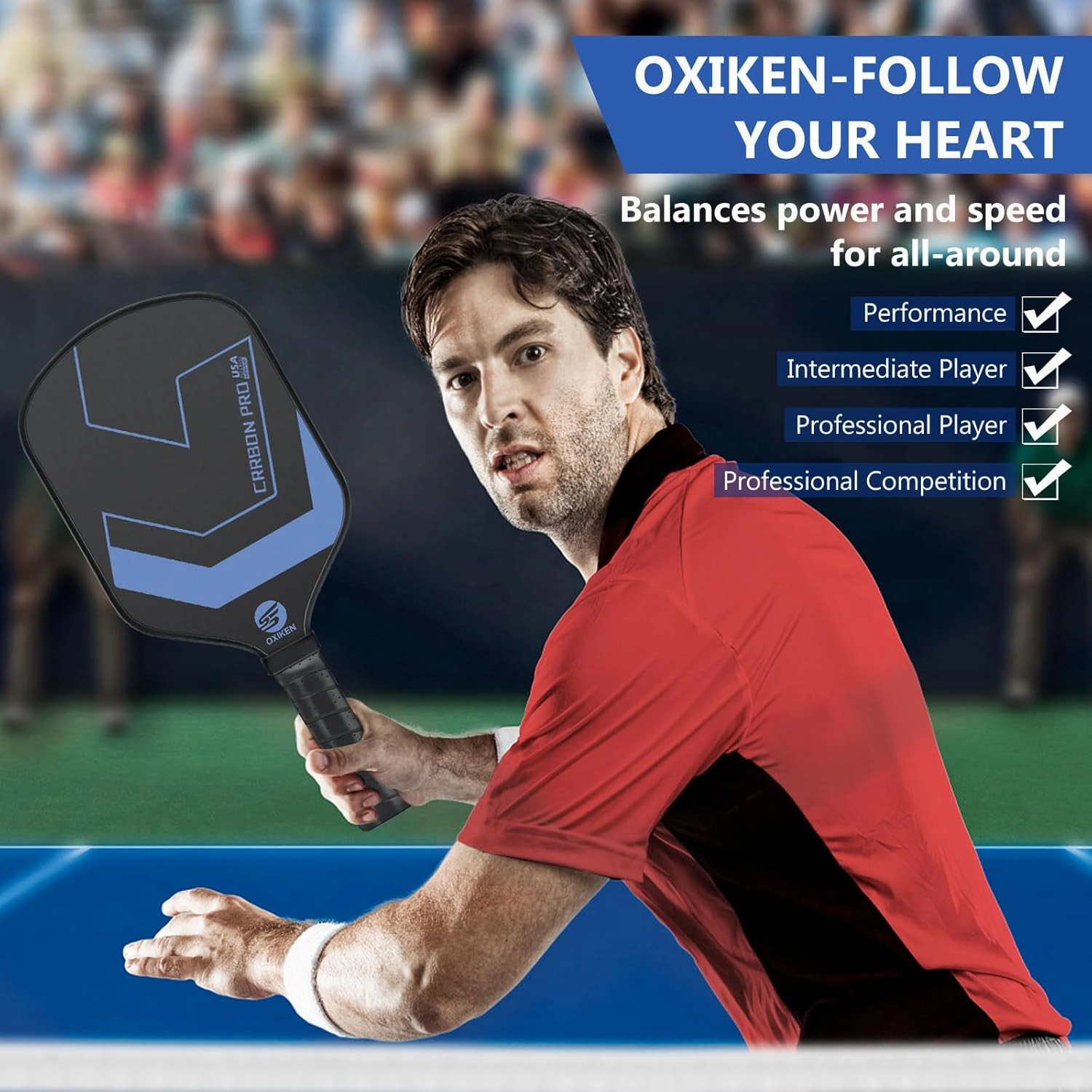 OXIKEN 10/13/16 mm Pickleball Paddles 2025 USAPA Approved T700 Carbon Fiber Pickle Paddle (CFS), High Grit & Spin, Honeycomb Core, 5.5” Elongated Handle, Anti Slip Sweat Absorbing Grip with Cover Case