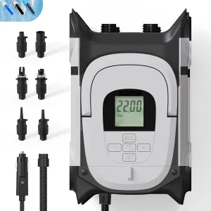 Paddle Board Pump with Auto-Off Function Dual Motor for Inflatable SUP and Boat, 22PSI Portable Electric Air Pump for Paddleboard with DC 12V Car Power Connector and Kayak Accessories