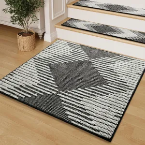 PADOOR Stair Treads Landing Mat Non Slip for Wooden Steps Indoor, 3D Peel and Stick Stair-Carpet Treads Washable Reusable Adhesive Stair Rugs for Kids and Dogs 31"x31" Black