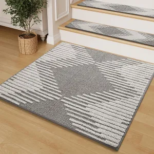 PADOOR Stair Treads Landing Mat Non Slip for Wooden Steps Indoor, 3D Peel and Stick Stair-Carpet Treads Washable Reusable Adhesive Stair Rugs for Kids and Dogs 31"x31" Grey