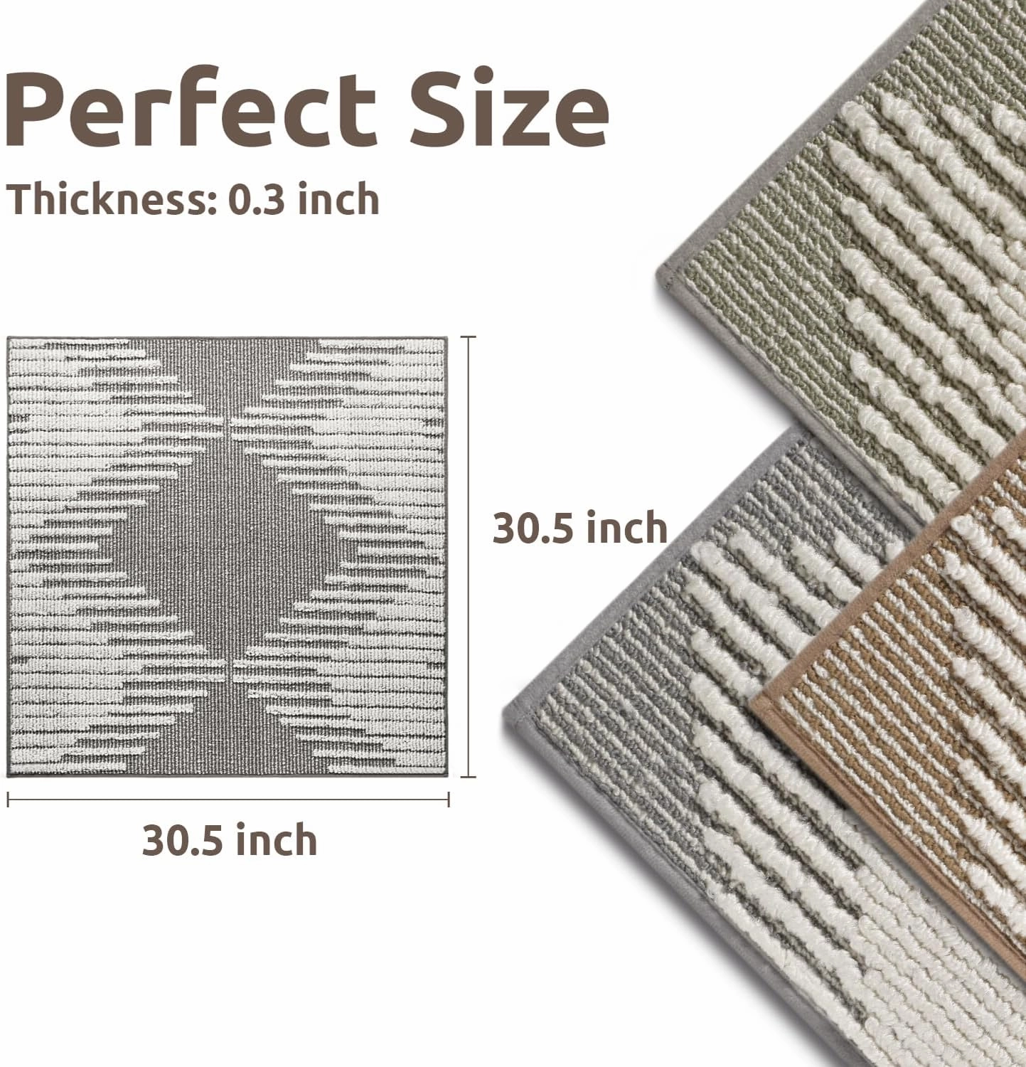PADOOR Stair Treads Landing Mat Non Slip for Wooden Steps Indoor, 3D Peel and Stick Stair-Carpet Treads Washable Reusable Adhesive Stair Rugs for Kids and Dogs 31"x31" Grey