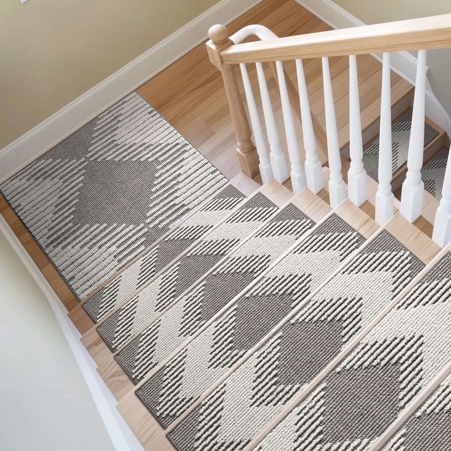 PADOOR Stair Treads Landing Mat Non Slip for Wooden Steps Indoor, 3D Peel and Stick Stair-Carpet Treads Washable Reusable Adhesive Stair Rugs for Kids and Dogs 31"x31" Grey