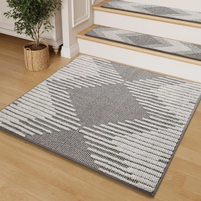 PADOOR Stair Treads Landing Mat Non Slip for Wooden Steps Indoor, 3D Peel and Stick Stair-Carpet Treads Washable Reusable Adhesive Stair Rugs for Kids and Dogs 31"x31" Grey