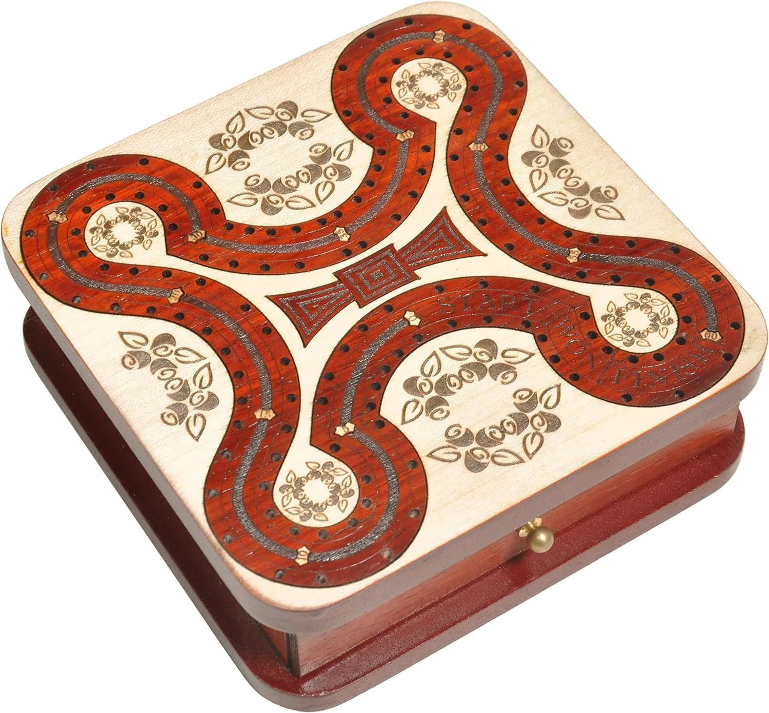 PALM ROYAL HANDICRAFTS 2 Track Wooden Cribbage Board - Two Player Cribbage (60 House) - Alphabet X Track Cribbage Board-2 Decks of Cards and pegs Available (5.5 x 5.5 Inches Small).