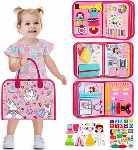 Palmatte Toddler Toys Busy Board: Montessori Toys for 1 2 3 4 Year Old Girls Gift Sensory Toys Activity Board Busy Book for Learning Fine Motor Skills Autism Quiet Book Educational Toys Travel Toys