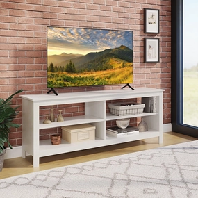 Panana TV Stand, 4 Cubby TV Stand for 60 inch TV, Farmhouse Television Stands Entertainment Center Media Stand with Storage TV Table Stand for Living Room (White 55 inches)