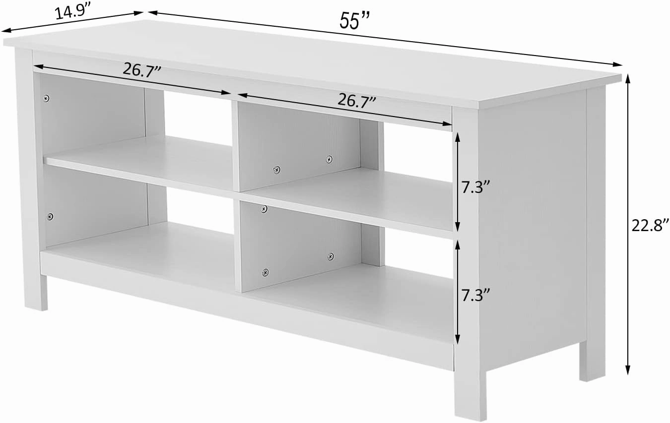 Panana TV Stand, 4 Cubby TV Stand for 60 inch TV, Farmhouse Television Stands Entertainment Center Media Stand with Storage TV Table Stand for Living Room (White 55 inches)
