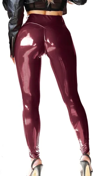 Patent Faux Leather Leggings for Women High Waisted Butt Lifting Lacquer Pleather Latex Shiny Pants Concert Outfits