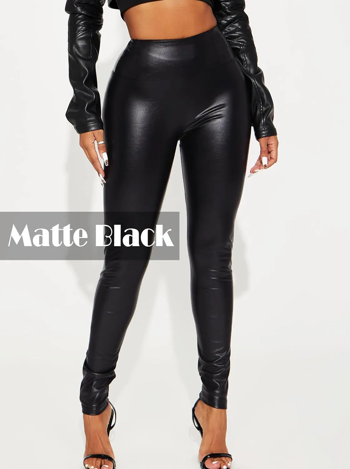 Patent Faux Leather Leggings for Women High Waisted Butt Lifting Lacquer Pleather Latex Shiny Pants Concert Outfits
