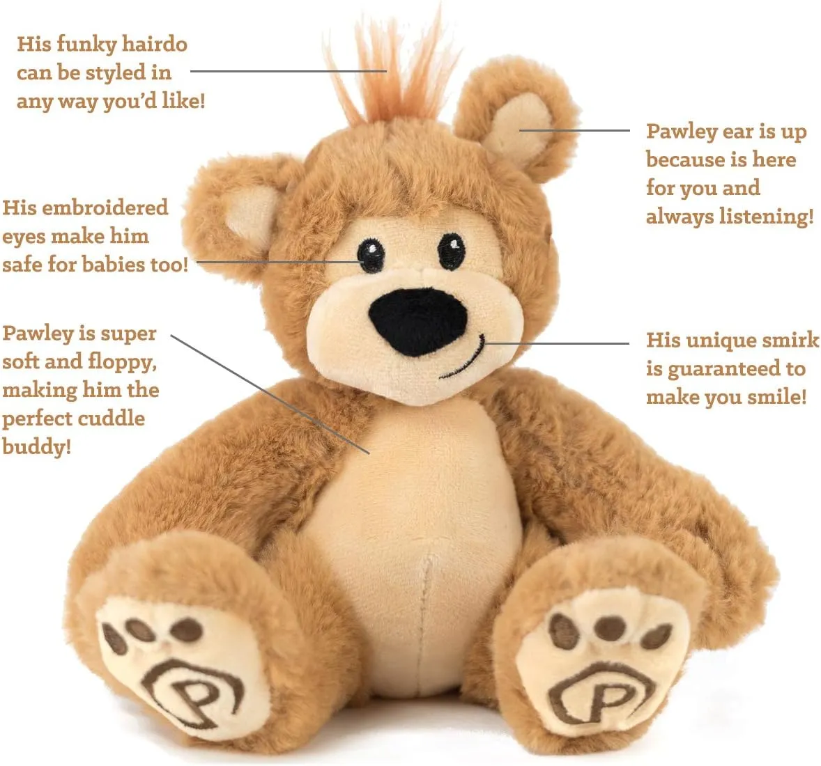 Pawley The 18" Teddy Bear Stuffed Animal - Teddy Bear Plush Toy with Embroidered Details, Soft Stuffed Toy for Babies, Toddlers & Kids - Brown, Medium 18"