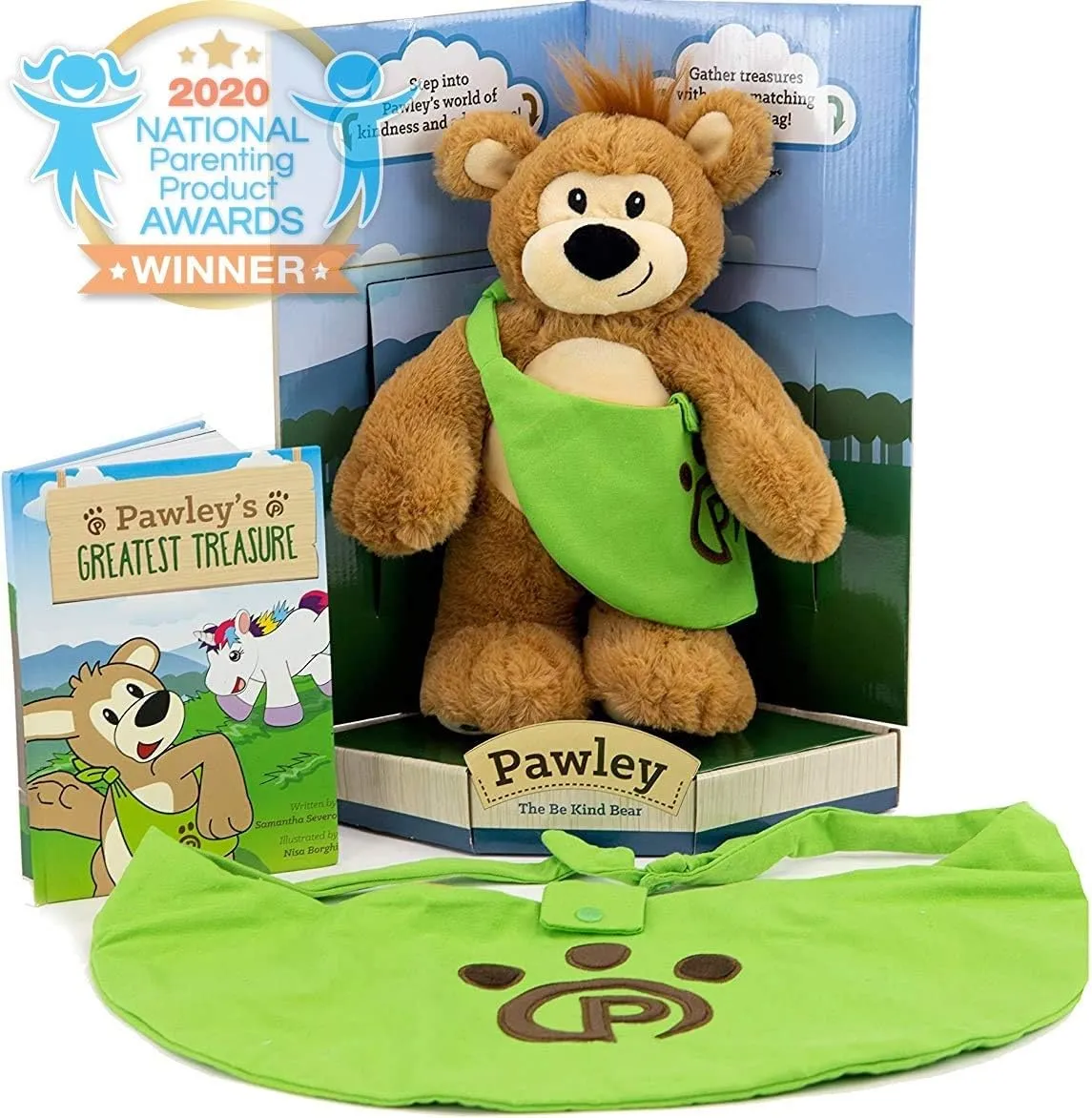 Pawley The Teddy Bear Stuffed Animal - Adorable Bear Plush Toy, Story Book, & Matching Bag for Child - Cuddle Bear Book and Plush Toy - Pawley Book Set