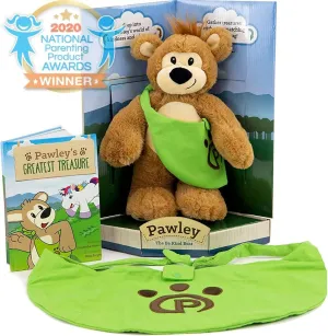 Pawley The Teddy Bear Stuffed Animal - Adorable Bear Plush Toy, Story Book, & Matching Bag for Child - Cuddle Bear Book and Plush Toy - Pawley Book Set