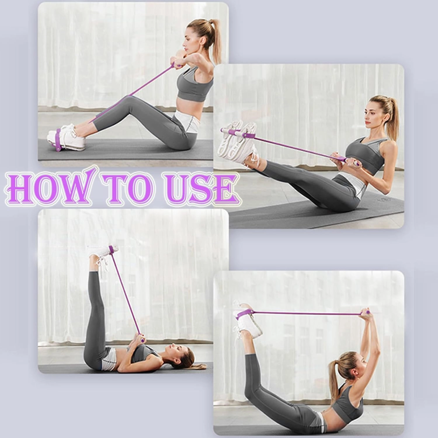 Pedal Resistance Band, Multifunction Yoga Workout Equipment, Sit-up Exercise at Home Gym Natural Latex Tension Rope Fitness Equipment, for Abdomen/Arm/Leg Stretching Slimming Training