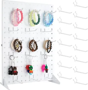Peg Board Display Stand with 15 Hooks, Tabletop Metal Pegboard Shelf for Craft Shows & Fairs, Retail Stores, Vendors Arts and Crafts Finishing - 17x13Inch & White