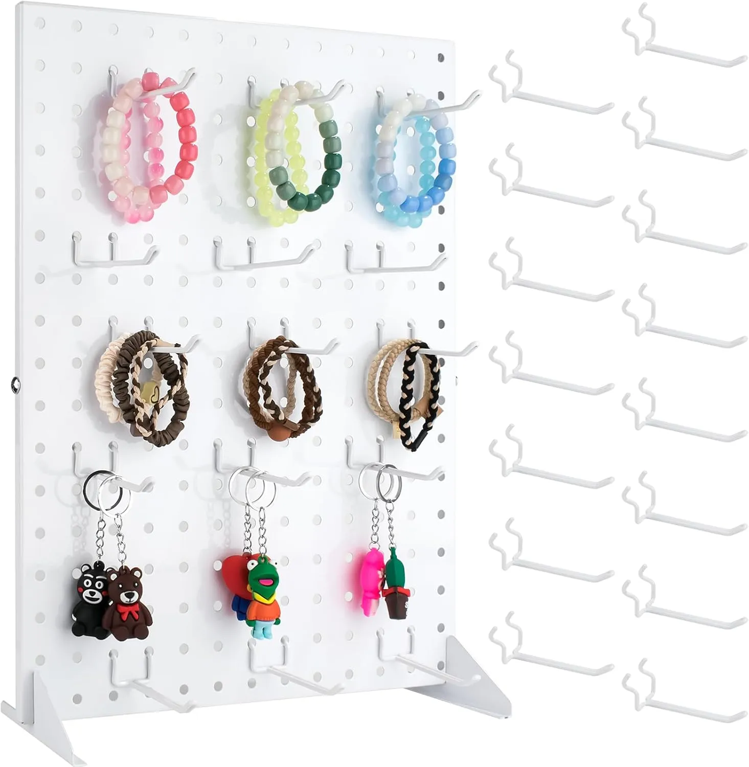 Peg Board Display Stand with 15 Hooks, Tabletop Metal Pegboard Shelf for Craft Shows & Fairs, Retail Stores, Vendors Arts and Crafts Finishing - 17x13Inch & White
