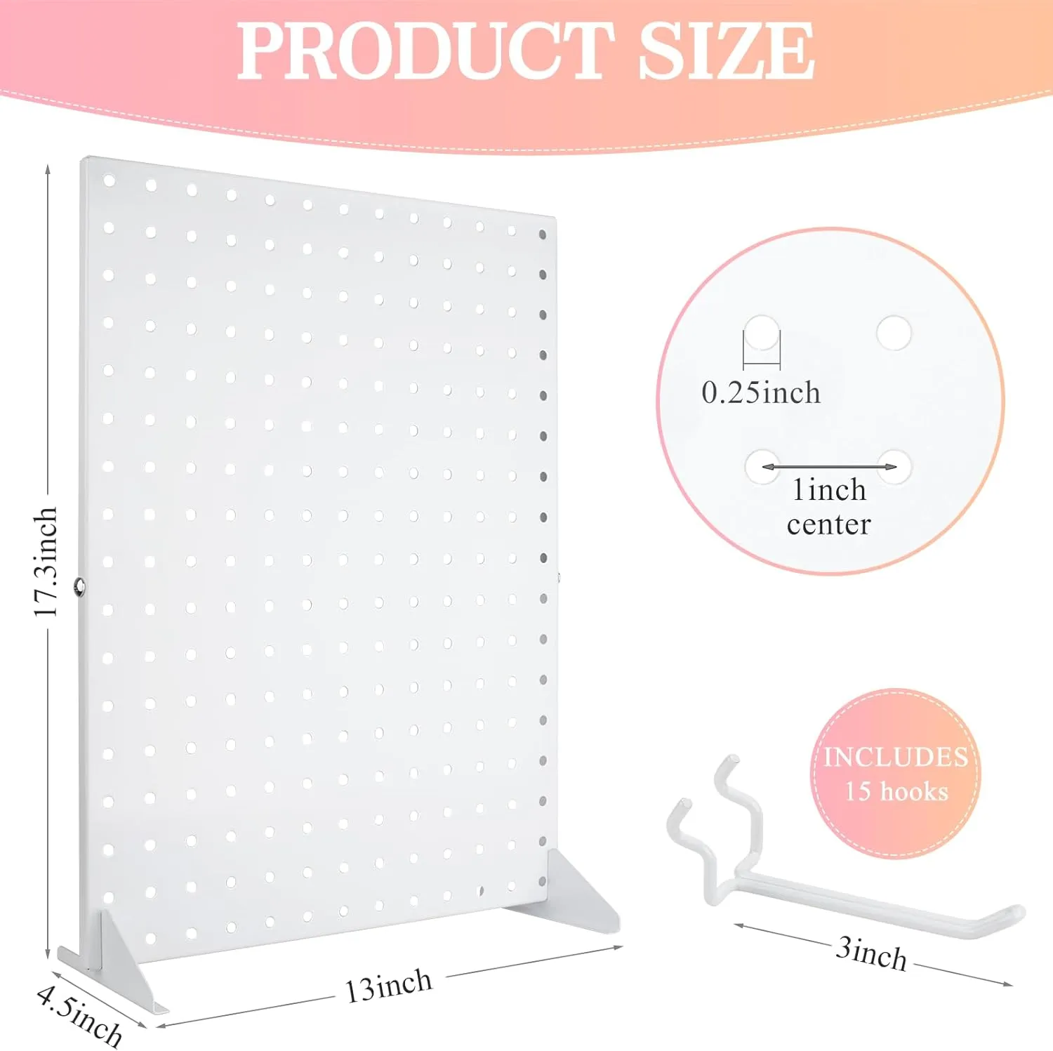 Peg Board Display Stand with 15 Hooks, Tabletop Metal Pegboard Shelf for Craft Shows & Fairs, Retail Stores, Vendors Arts and Crafts Finishing - 17x13Inch & White