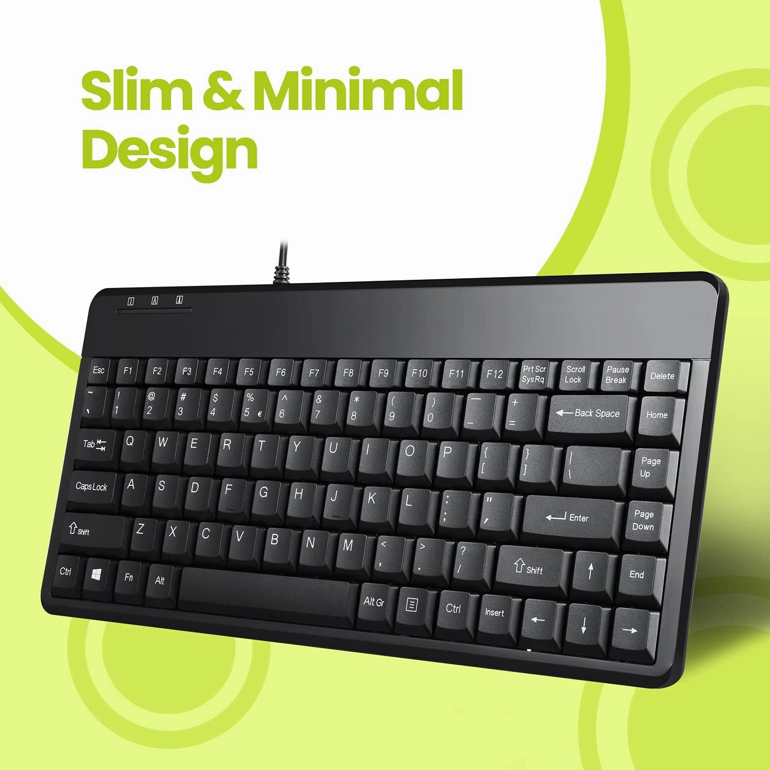Perixx PERIBOARD-409P Wired PS2 Mini Keyboard, Black, US English Layout