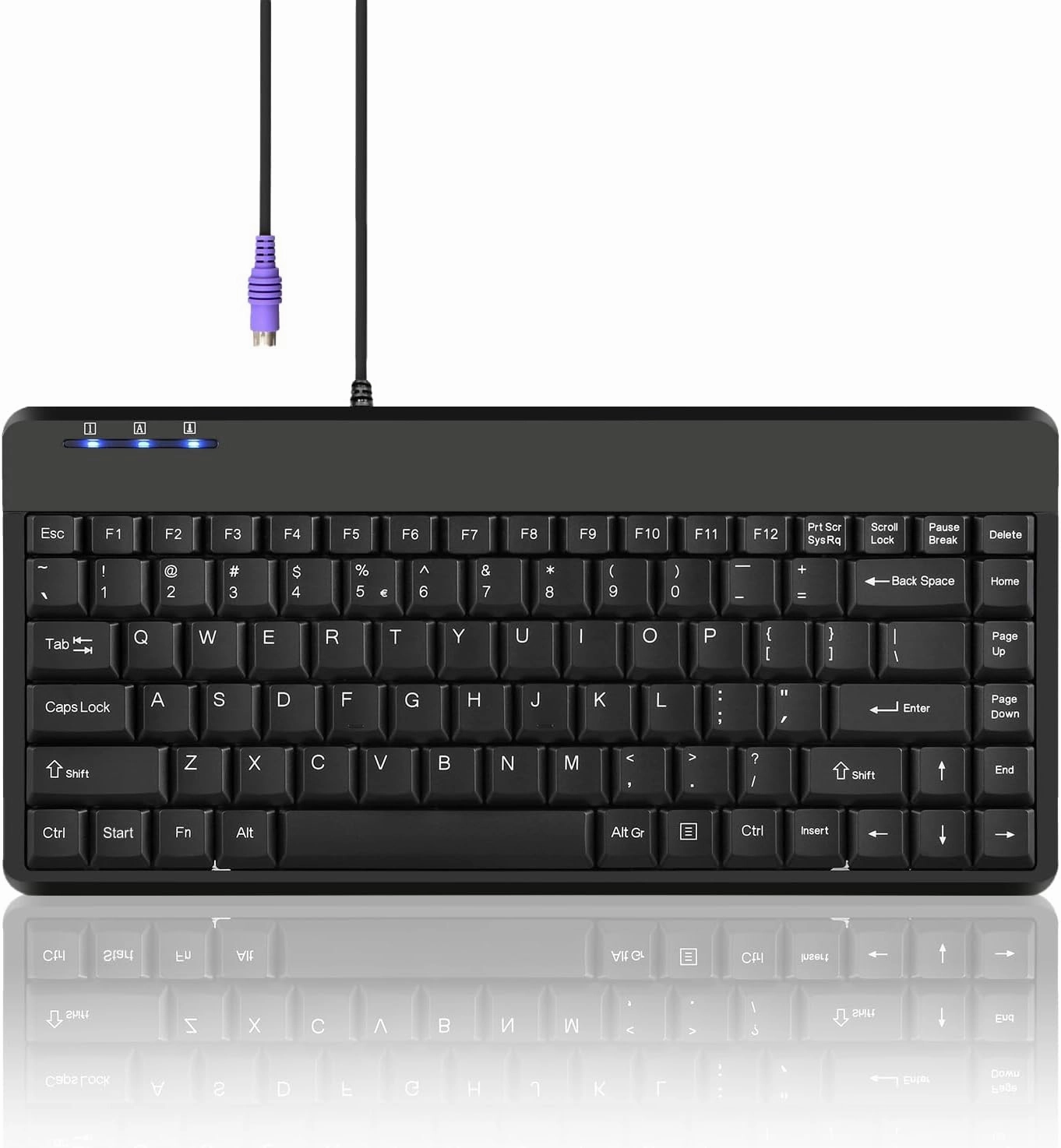 Perixx PERIBOARD-409P Wired PS2 Mini Keyboard, Black, US English Layout