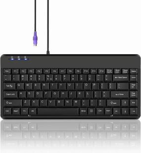 Perixx PERIBOARD-409P Wired PS2 Mini Keyboard, Black, US English Layout