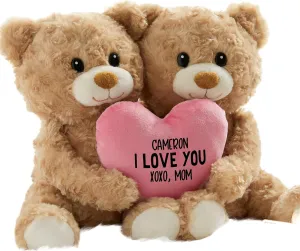 Personalization Universe My Valentine Plush Hugging Teddy Bears with Customizable Pink Heart, Valentines Day Gift, Stuffed Animal for Kids or Adults, Cute and Cuddly Soft Toy - Suitable for Ages 3 