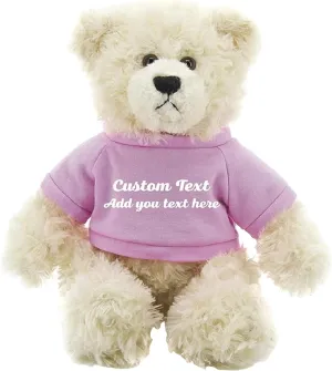 Personalized 12 Inch Cream Brandon Teddy Bear - Stuffed Animal Personalized Teddy Bears - Custom Teddy Bear Great Present for Valentine Graduation Day Birthday Mothers Day(Pink Shirt)