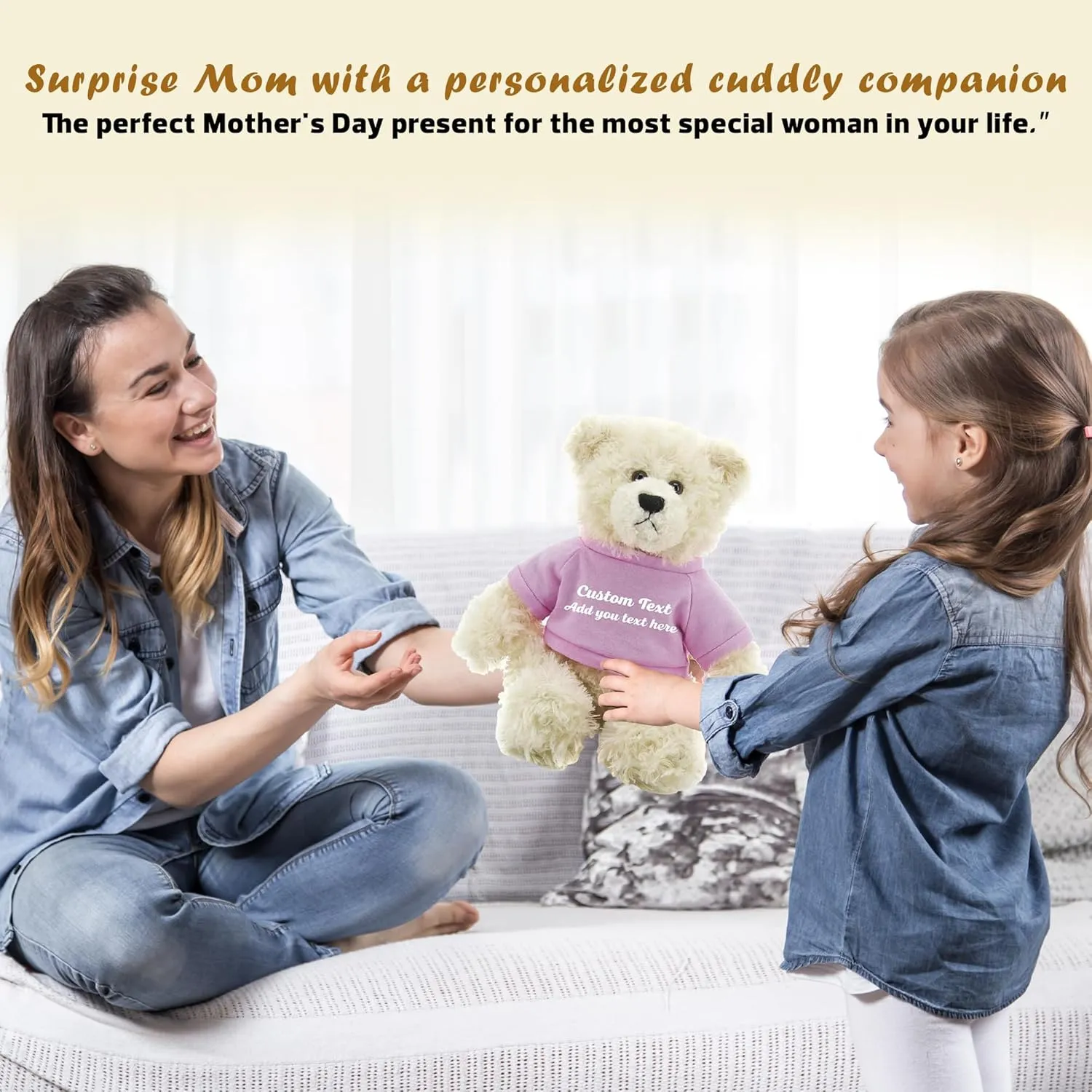 Personalized 12 Inch Cream Brandon Teddy Bear - Stuffed Animal Personalized Teddy Bears - Custom Teddy Bear Great Present for Valentine Graduation Day Birthday Mothers Day(Pink Shirt)