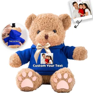 Personalized Gifts Teddy Bear for Him Her Stuffed Bear Plush Toys with Text Photo, Personalized Teddy Bear with Bow as Gifts for Christmas Valentines Day Birthday (12inch-Text Photo)