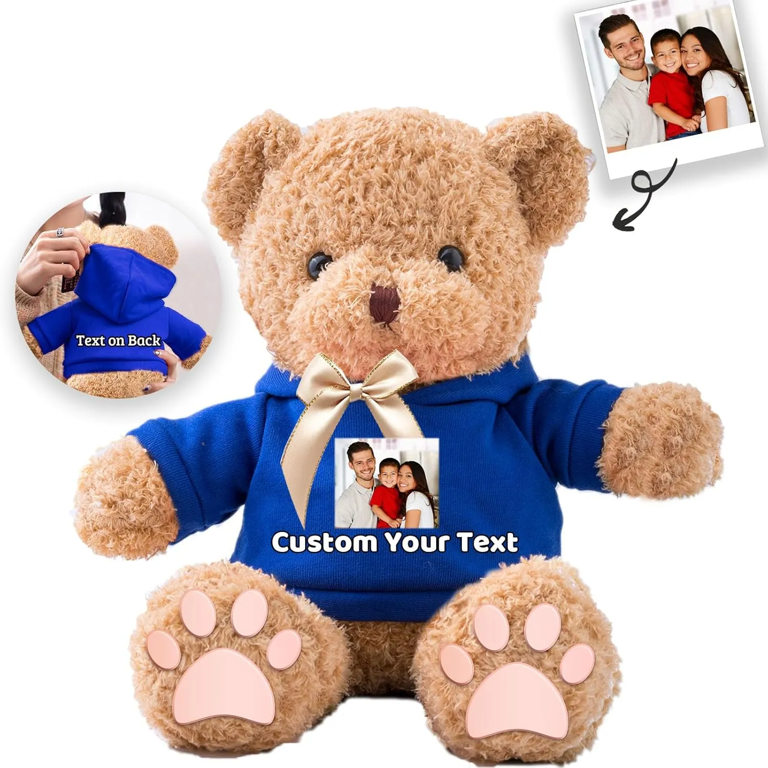 Personalized Gifts Teddy Bear for Him Her Stuffed Bear Plush Toys with Text Photo, Personalized Teddy Bear with Bow as Gifts for Christmas Valentines Day Birthday (12inch-Text Photo)