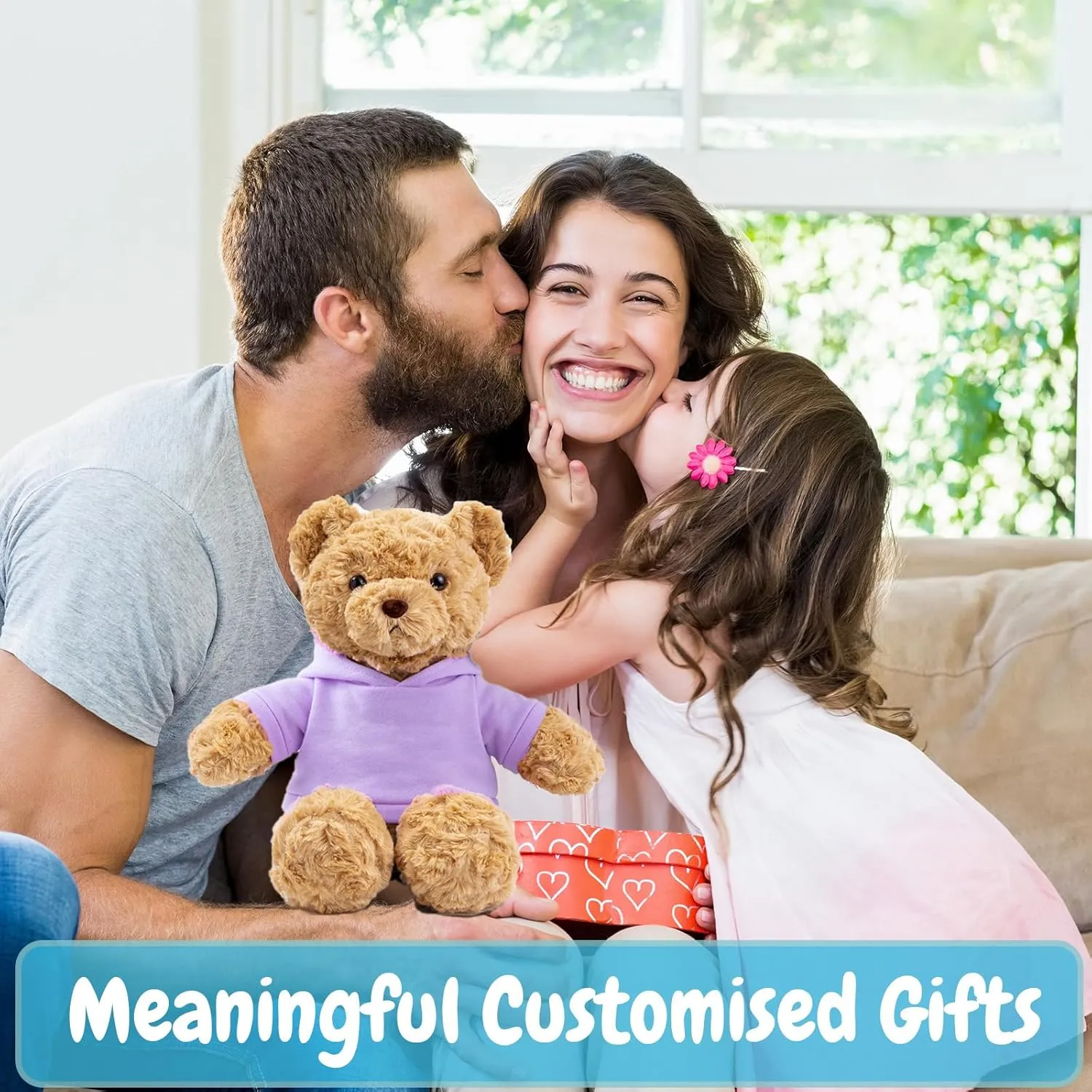 Personalized Teddy Bear for Her/Him, Custom Text Photo, Soft Fabric, Purple, 11 inch, Classic Bear, Multiple Occasions