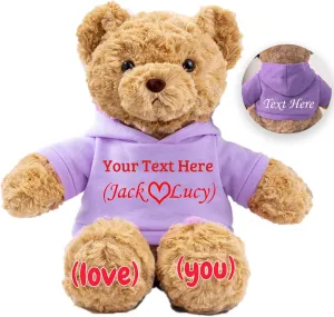 Personalized Teddy Bear for Her/Him, Custom Text Photo, Soft Fabric, Purple, 11 inch, Classic Bear, Multiple Occasions