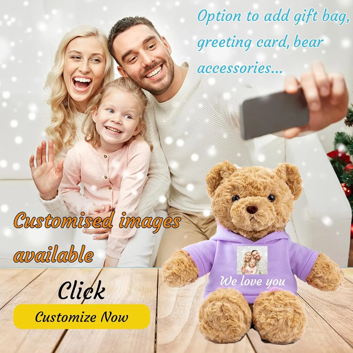 Personalized Teddy Bear for Her/Him, Custom Text Photo, Soft Fabric, Purple, 11 inch, Classic Bear, Multiple Occasions
