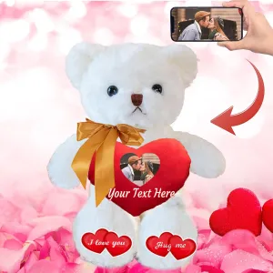 Personalized Teddy Bear with Photo and Text on Heart, Stuffed Animals Valentine Teddy Bear with Bow as Im Sorry Gifts for Her on Valentine/Valentine's Gifts for Your Boyfriend (10 in-Text Photo)