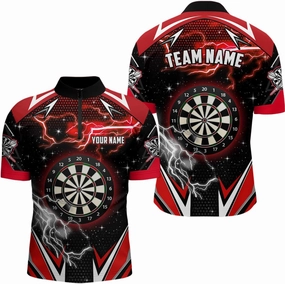 Personalized Dart Jerseys for Men, Dart Shirt, 3D Dart Board Fire Men Dart Quarter-Zip Shirts Custom Green