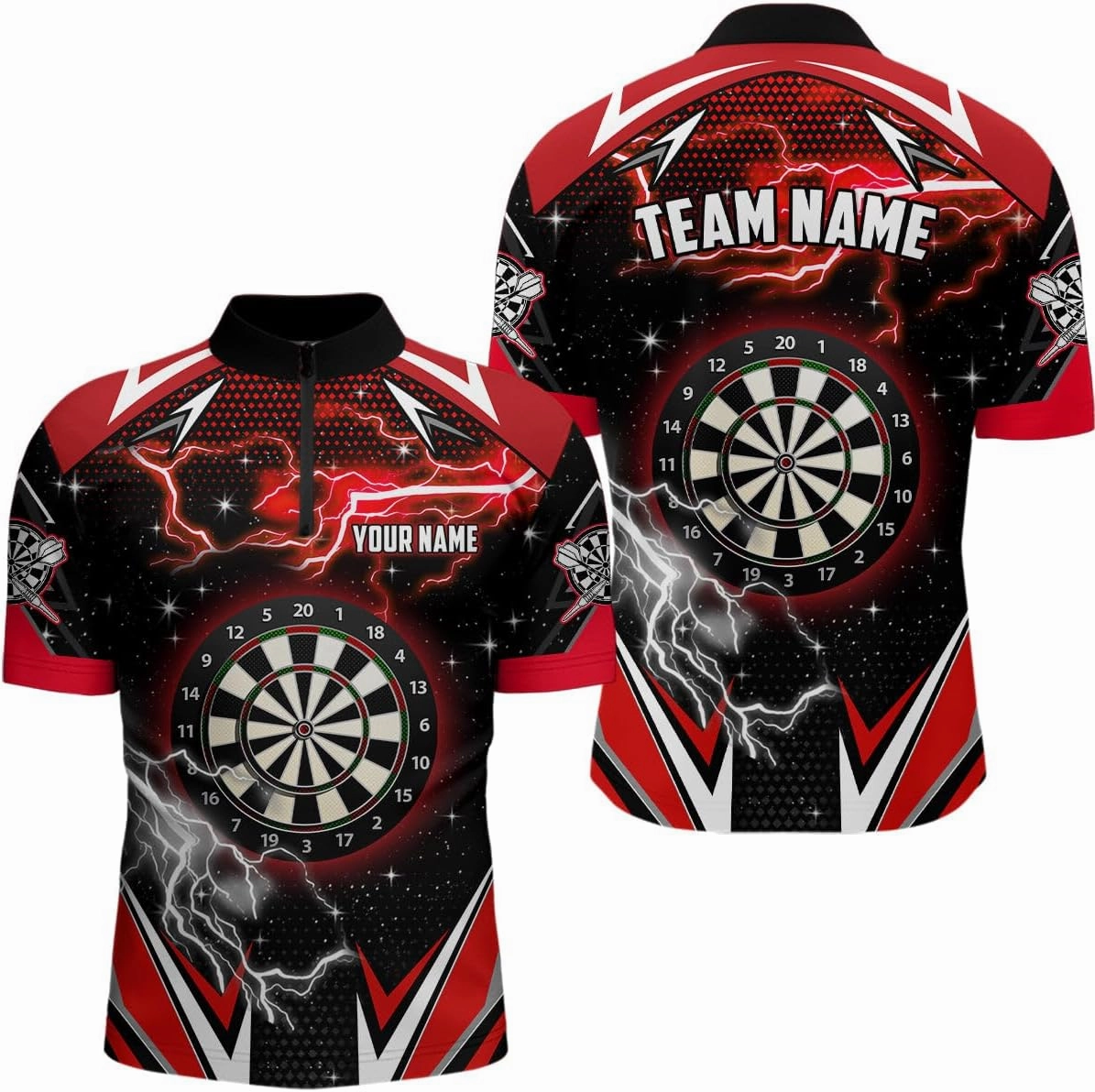 Personalized Dart Jerseys for Men, Dart Shirt, 3D Dart Board Fire Men Dart Quarter-Zip Shirts Custom Green