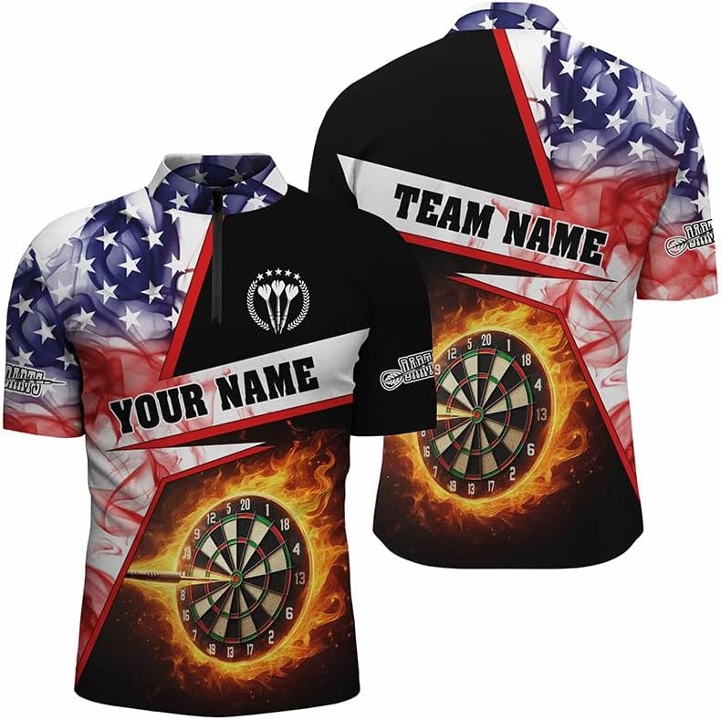 Personalized Dart Jerseys for Men, Dart Shirt, 3D Dart Board Green Version Men Quarter-Zip Shirts Custom