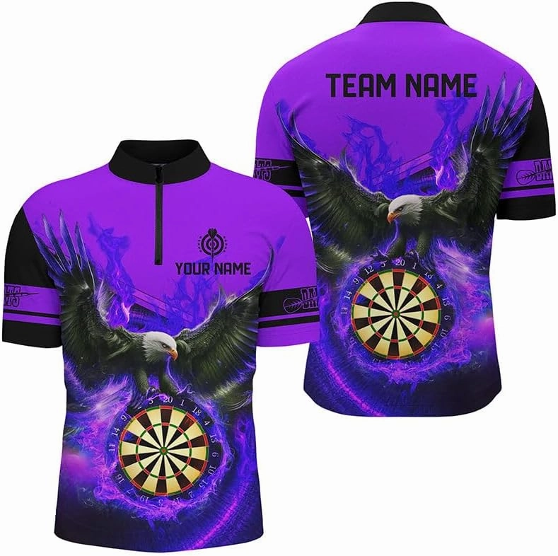 Personalized Dart Jerseys for Men, Dart Shirts for Men, Personalized 3D Purple Eagle Flying On Dart Board