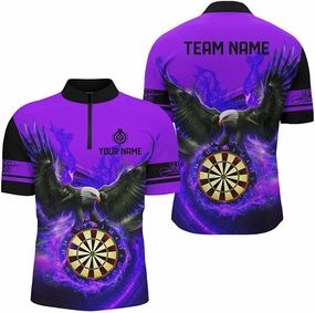 Personalized Dart Jerseys for Men, Dart Shirts for Men, Personalized 3D Purple Eagle Flying On Dart Board