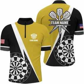 Personalized Dart Shirts for Men, Dart Jerseys for Men, Eagle Flying On Dart Board Fire Yellow Men Quarter