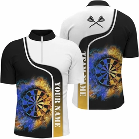 Personalized Dart Shirts for Men, Dart Jerseys for Men, Eagle Flying On Dart Board Fire Yellow Men Quarter