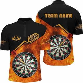 Personalized Dart Shirts for Men, Dart Jerseys for Men, Eagle Flying On Dart Board Fire Yellow Men Quarter