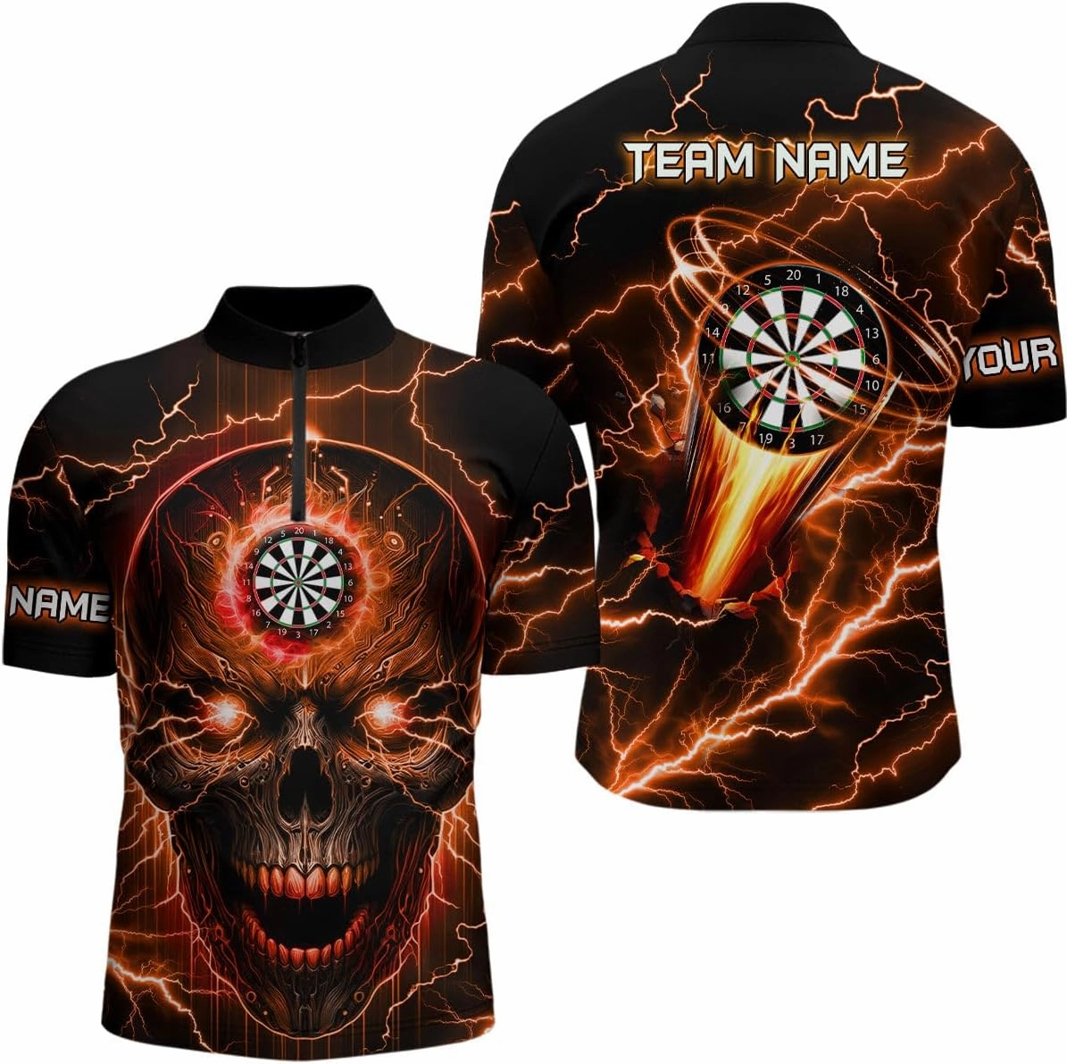 Personalized Dart Shirts for Men, Dart Jerseys for Men, Eagle Flying On Dart Board Fire Yellow Men Quarter