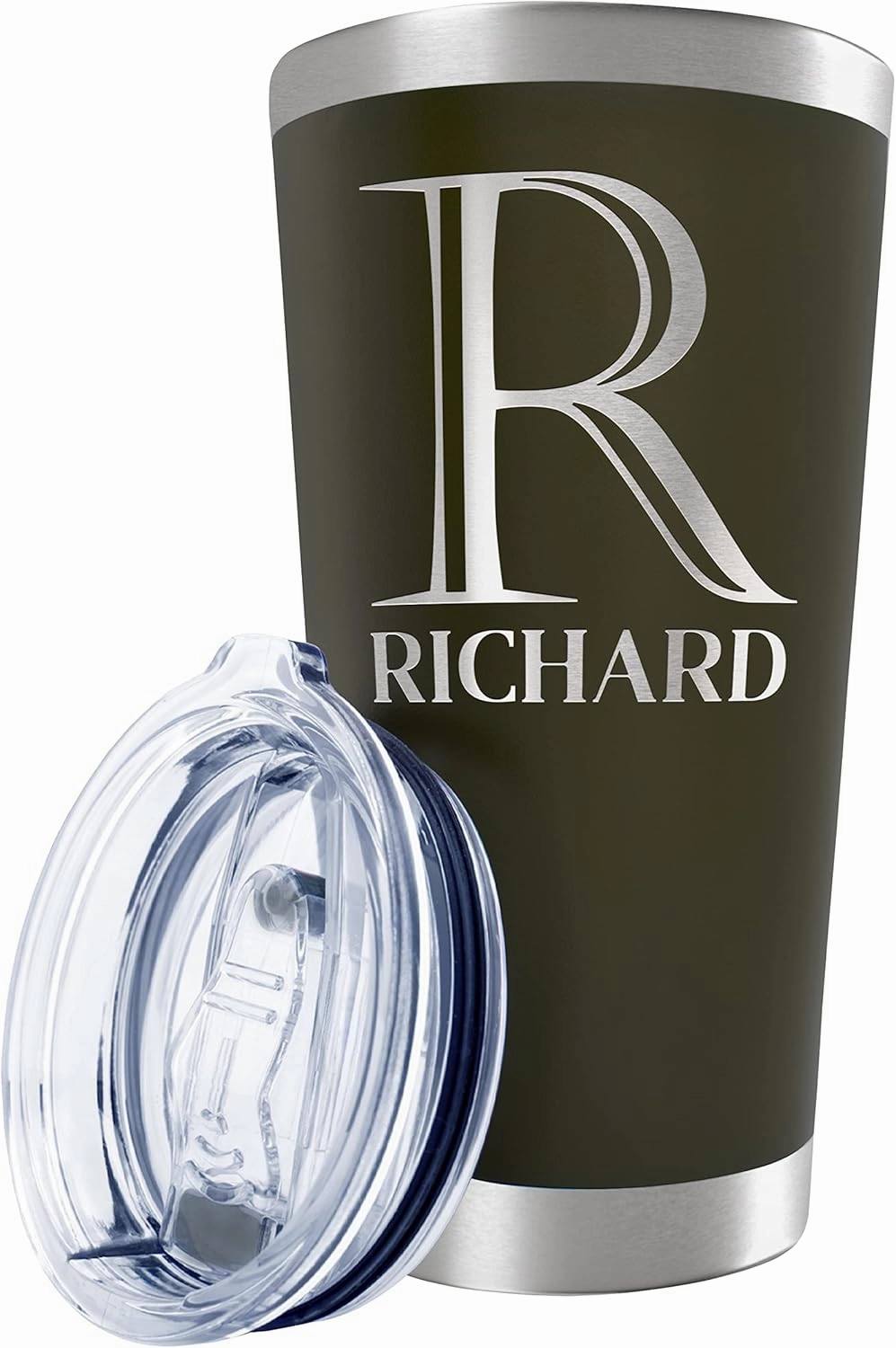 Personalized Tumbler with Engraved Name - 12 Designs, 20 Oz Coffee Tumbler with Slider Lid, Army Green, Double Wall Insulated - Custom Gifts for Men
