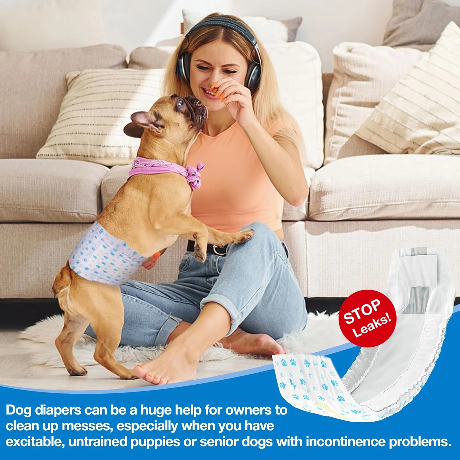 Pet Soft Disposable Male Dog Wraps - Dog Diapers for Male Dogs, Puppy Diapers with Wetness Indicator 48 Counts XSmall