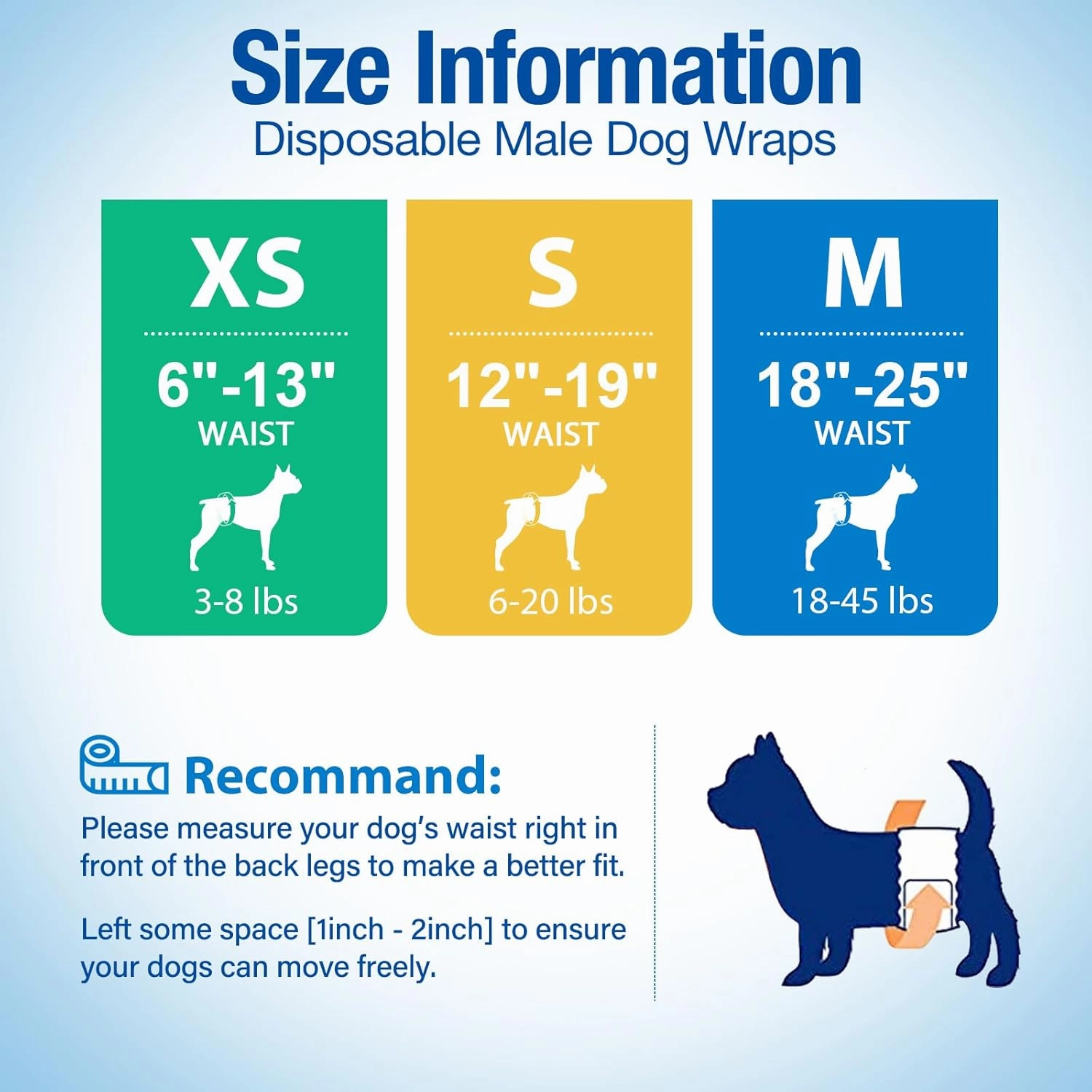 Pet Soft Disposable Male Dog Wraps - Dog Diapers for Male Dogs, Puppy Diapers with Wetness Indicator 48 Counts XSmall