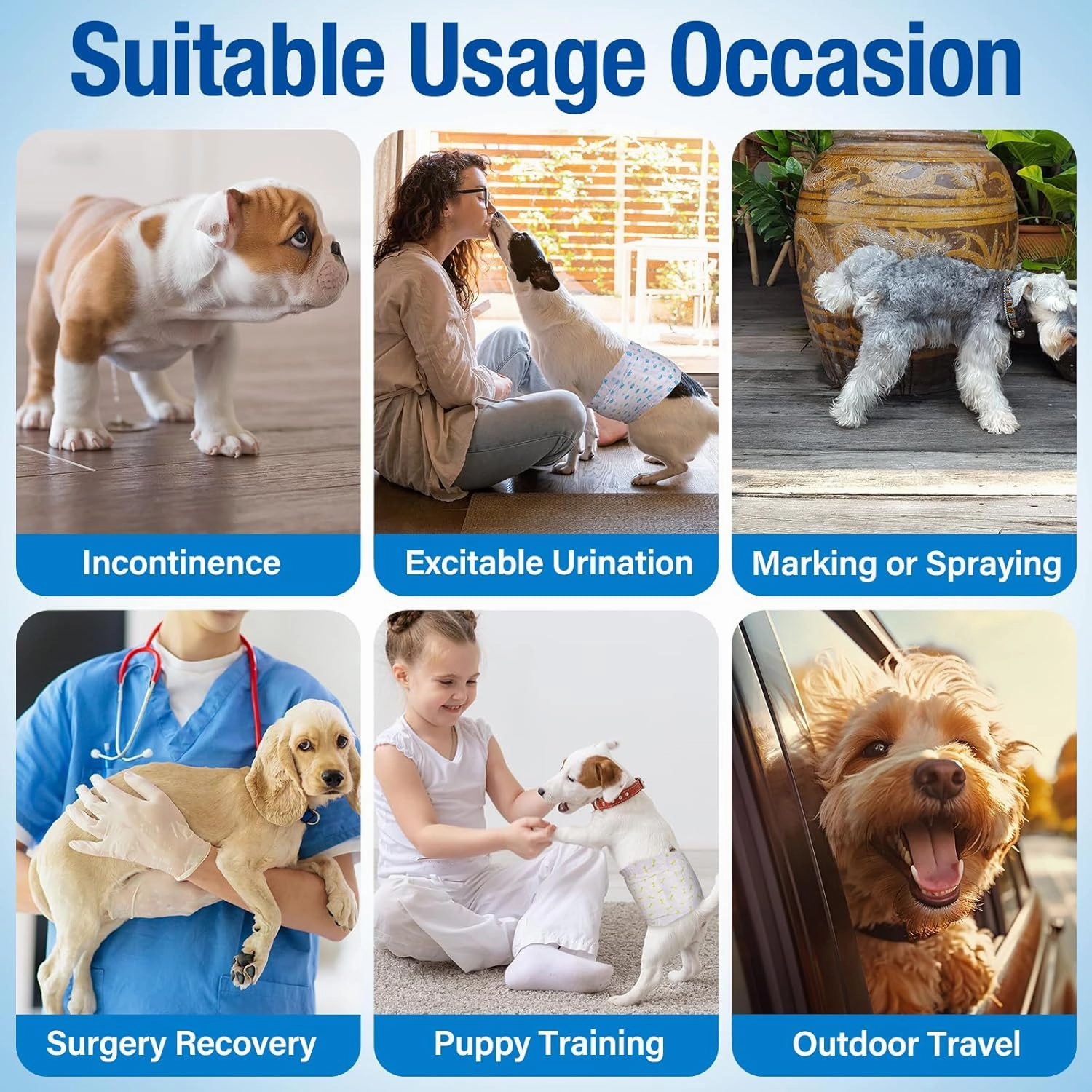Pet Soft Disposable Male Dog Wraps - Dog Diapers for Male Dogs, Puppy Diapers with Wetness Indicator 48 Counts XSmall