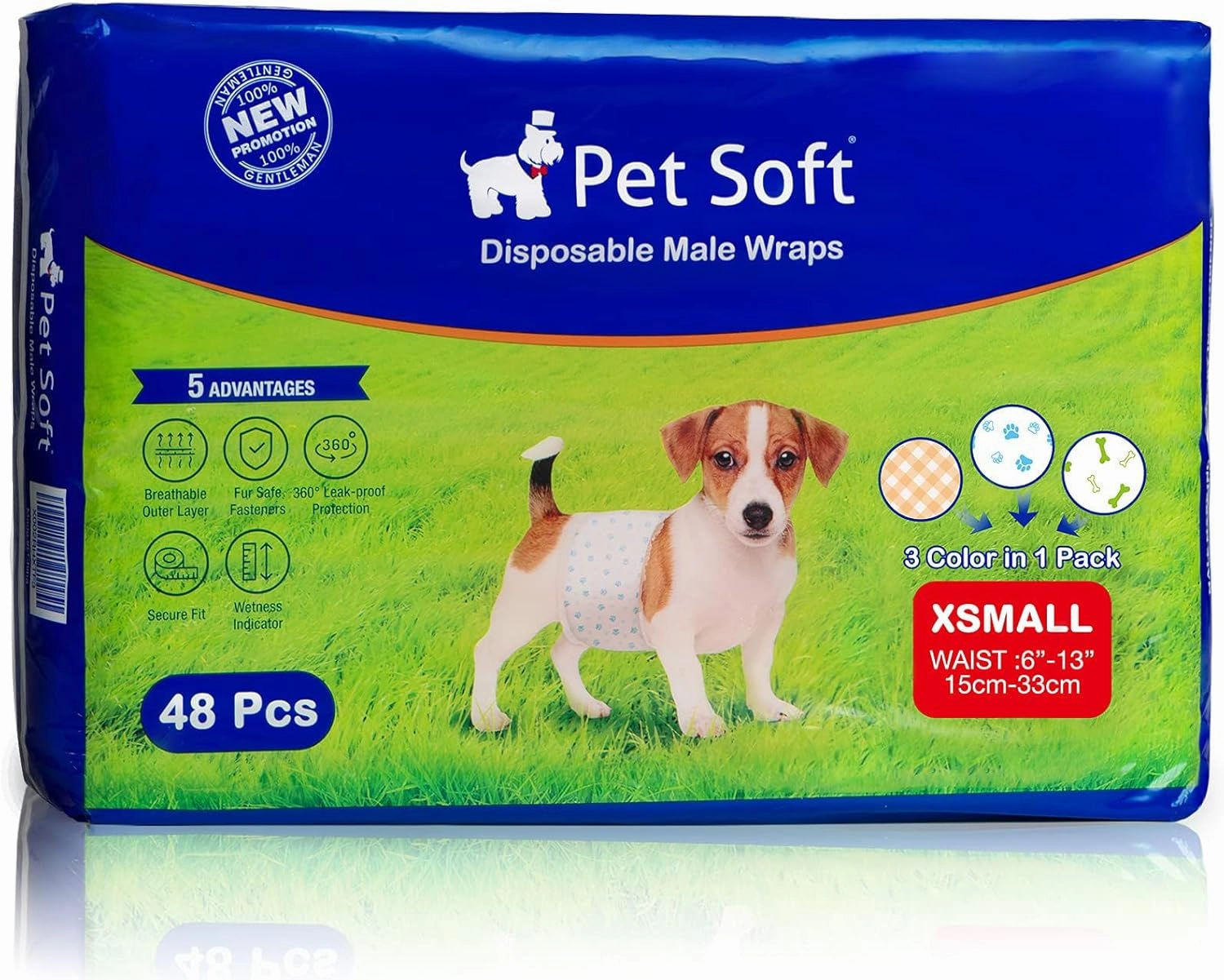 Pet Soft Disposable Male Dog Wraps - Dog Diapers for Male Dogs, Puppy Diapers with Wetness Indicator 48 Counts XSmall