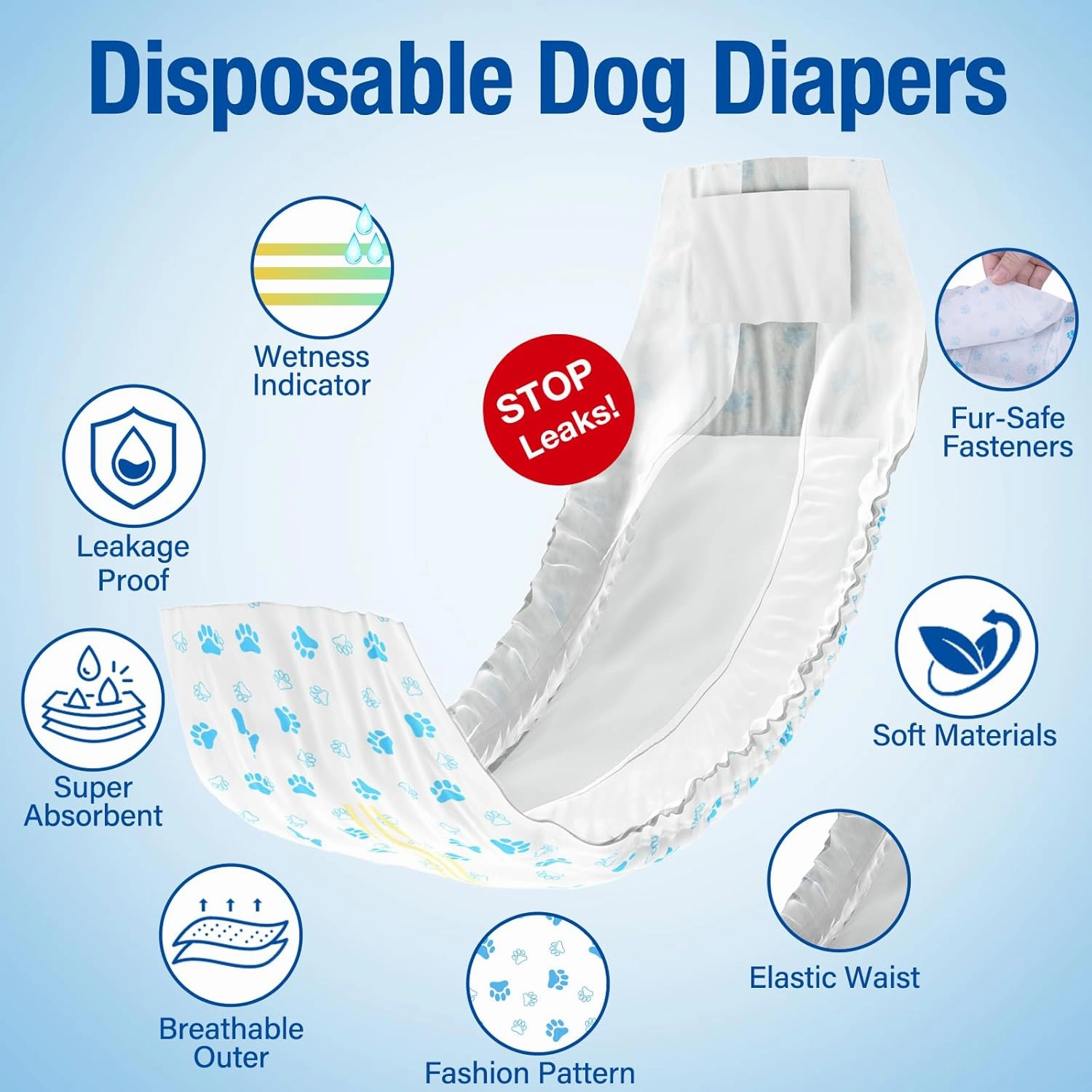 Pet Soft Disposable Male Dog Wraps - Dog Diapers for Male Dogs, Puppy Diapers with Wetness Indicator 48 Counts XSmall