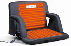 PEXMOR Heated Stadium Seats w/Back Support 3 Level Heating, 5 Reclining Positions Portable Bleacher Chair w/Cushion & Armrest, w/2 Pockets, Carrying Bag, No Battery