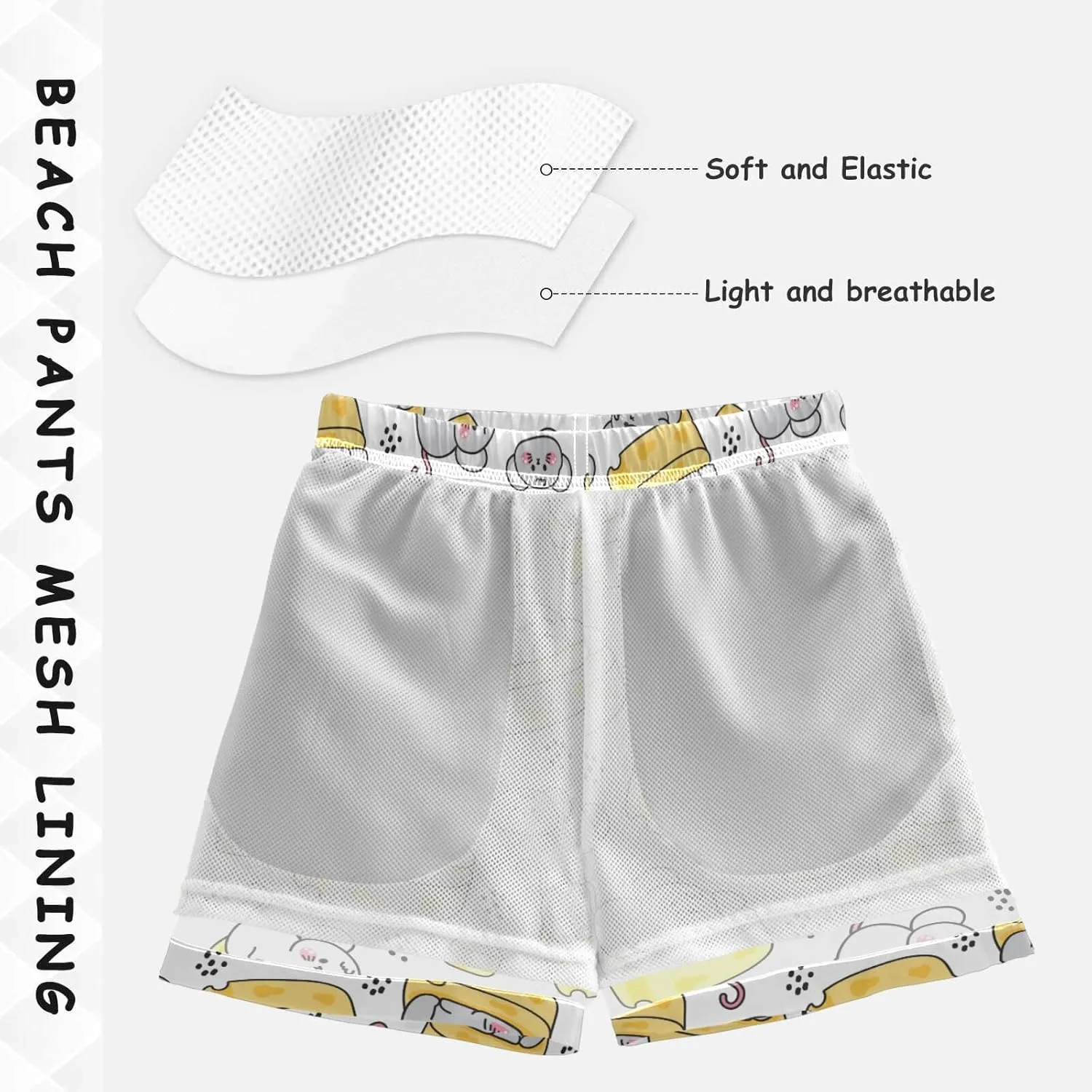 Pigsaly Boys Swim Trunks Cute Rat Lay Cheese Mouse Toddler Beach Board Shorts Baby Summer Bathing Suit 2T